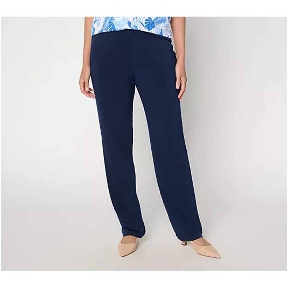 Susan Graver Essentials Reg Liquid Knit Straight Leg Pants Dark Navy, Medium